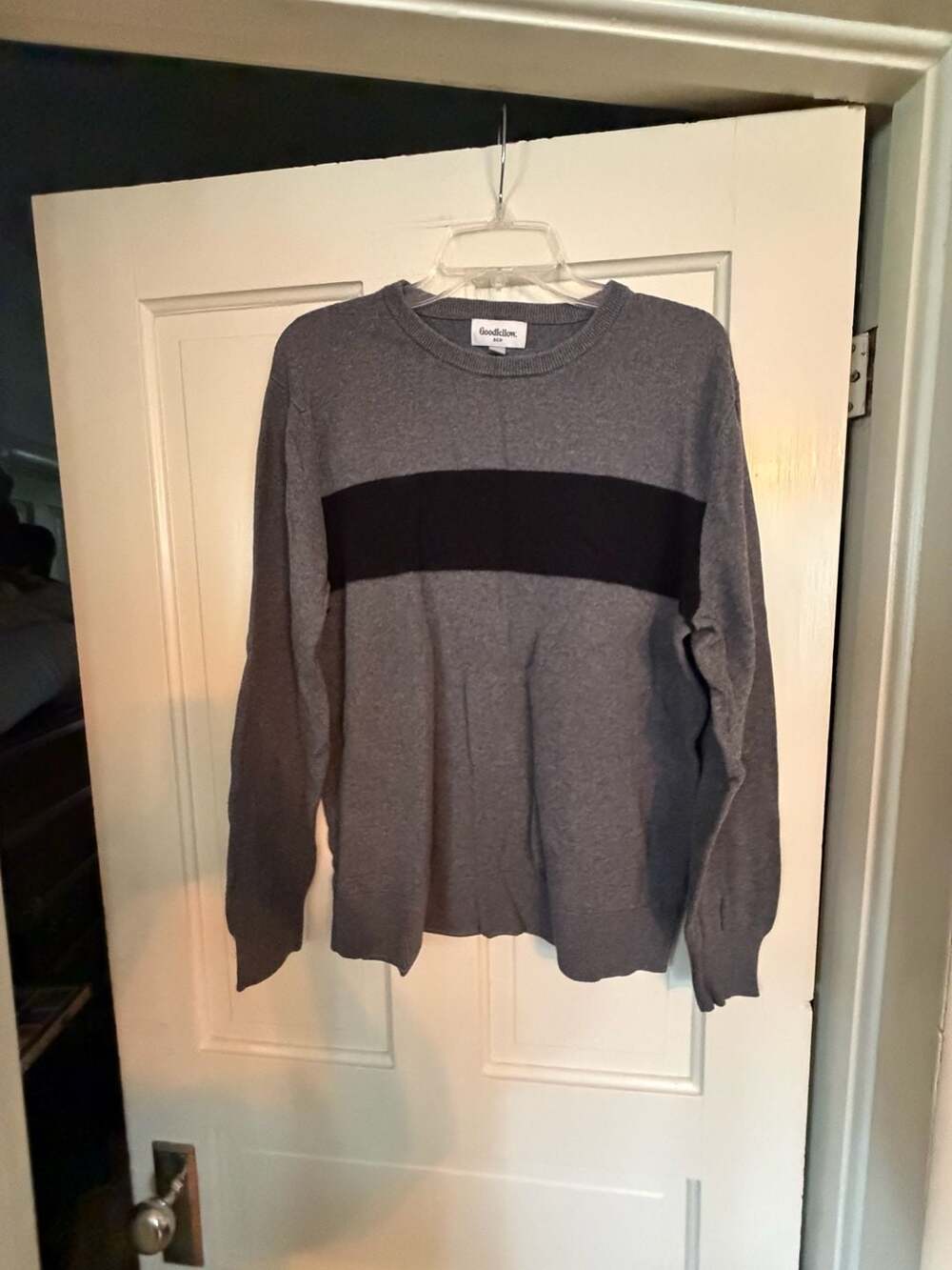 Goodfellow Mens Striped Crew Neck Sweater Pullover S Charcoal Gray Black NEW